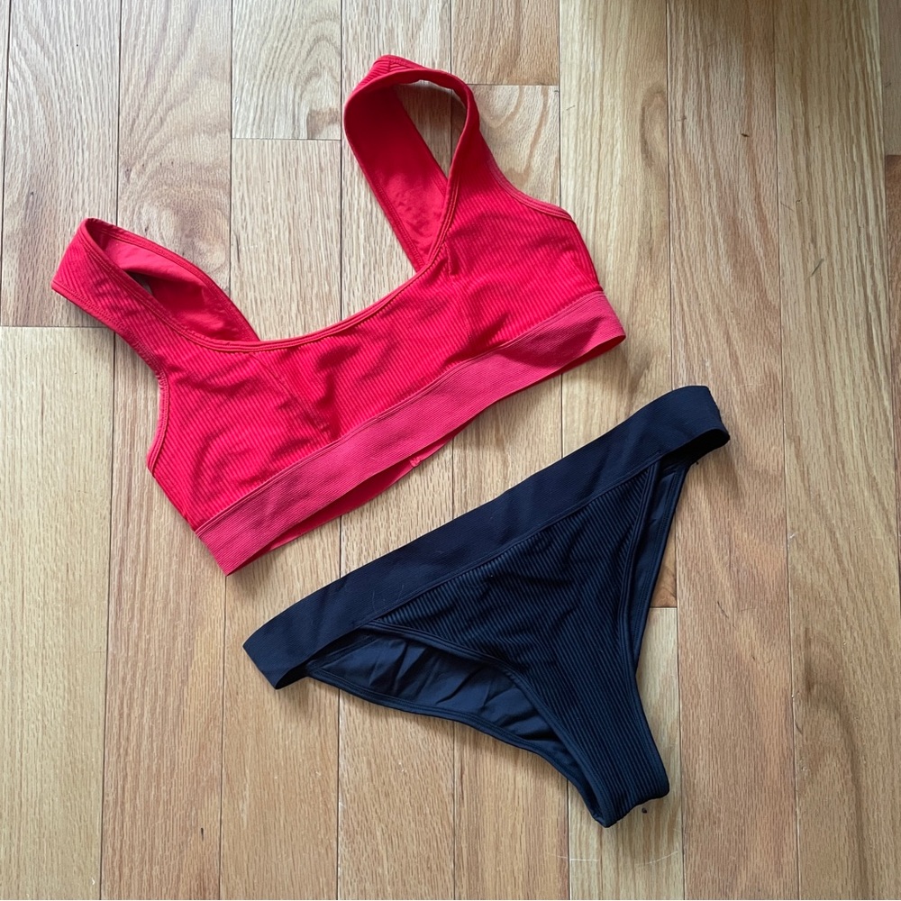 Frankie’s Bikinis Scoop Neck Color Block Bikini